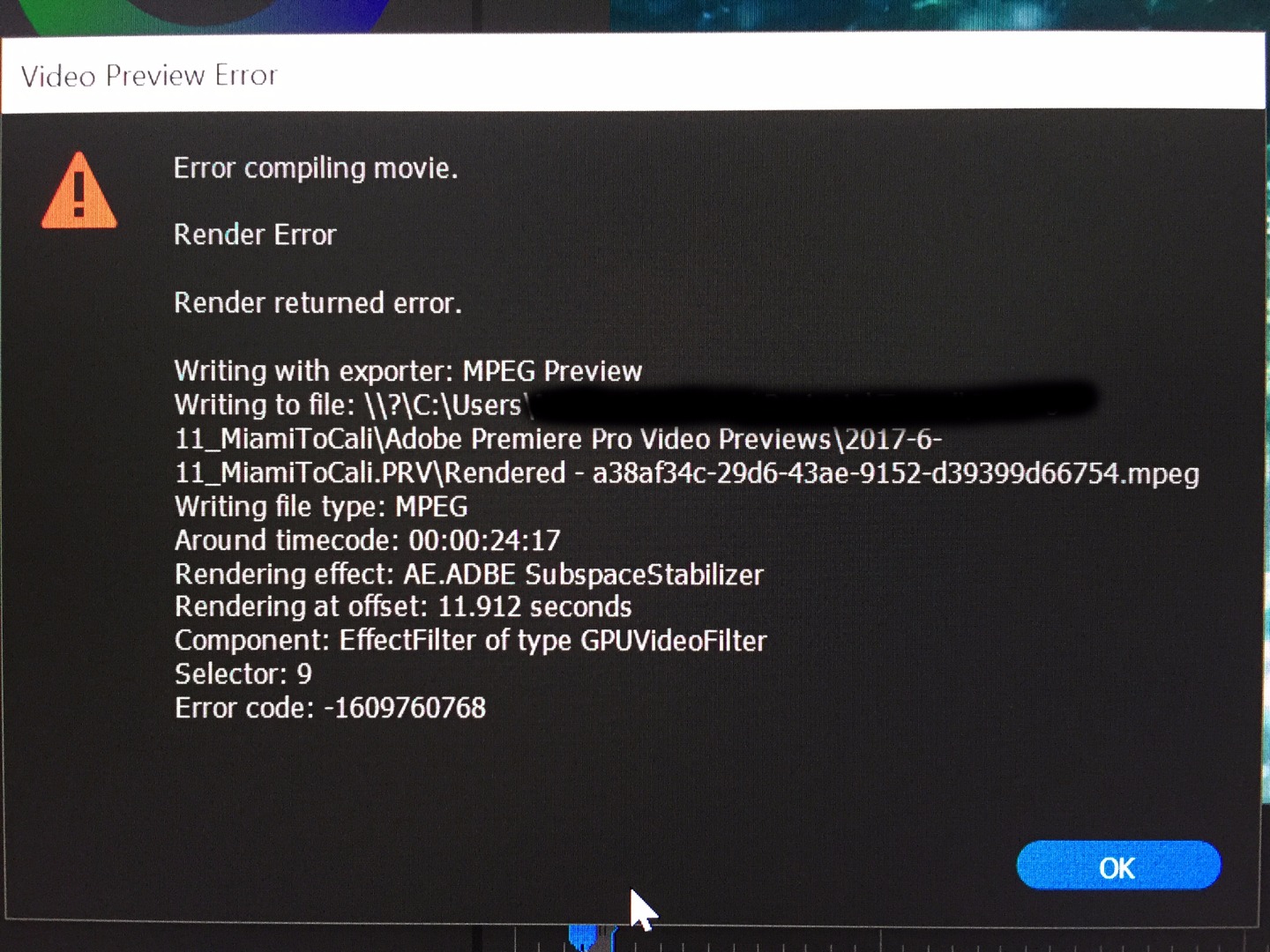 Adobe Media Encoder Error Code 1609629695